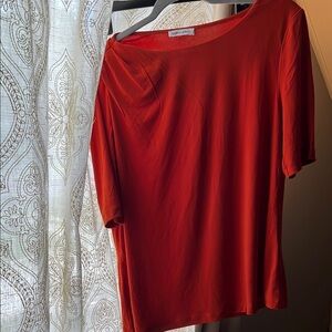 Calvin Klein Red Fitted Short Sleeve Blouse